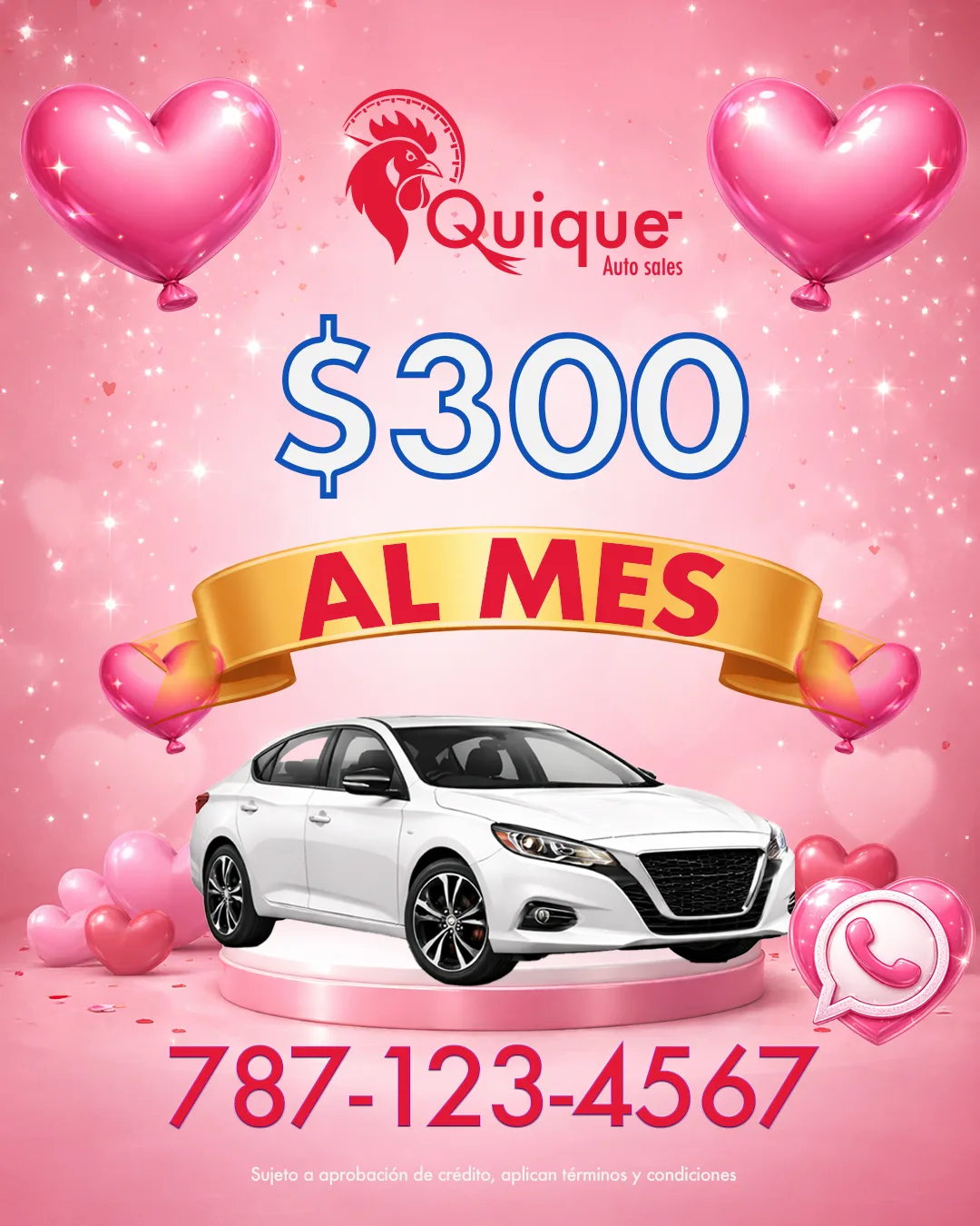 Post de feed de Quique Auto Sales en formato 4:5 con la promoción de $300 al mes